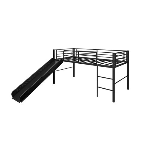 Black Metal Loft Bed With Slide And Ladder Kids Mega Mart