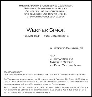 Traueranzeigen Von Werner Simon Wirtrauern