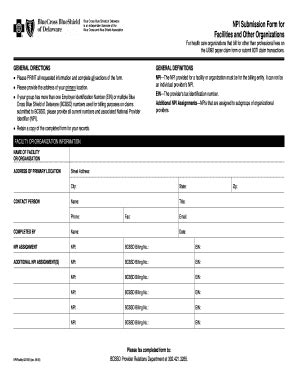 Fillable Online Facilities Npi Submission Form Highmarkbcbsdecom Fax