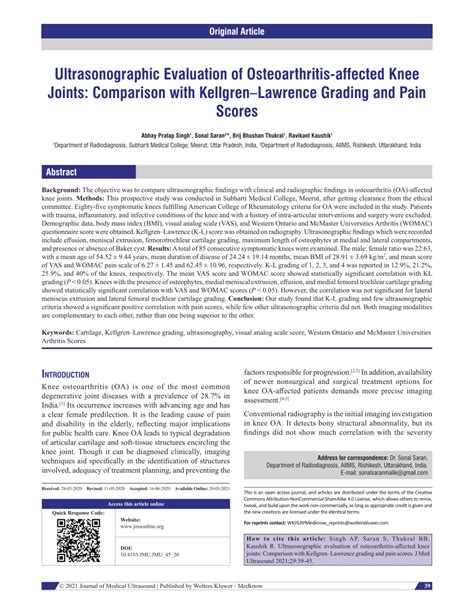 Pdf Ultrasonographic Evaluation Of Osteoarthritis Affected Knee