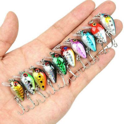 10x Fishing Lures Lots Of Mini Minnow Fish Bass Tackle Hooks Baits