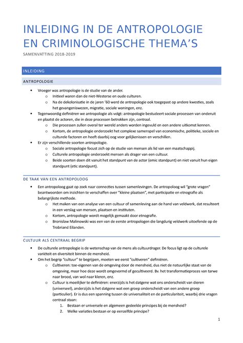 Inleiding In De Antropologie En Criminologische Thema S Lesnotities