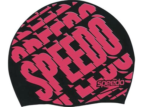 Speedo Slogan Print Silikon Badekappe Black Red