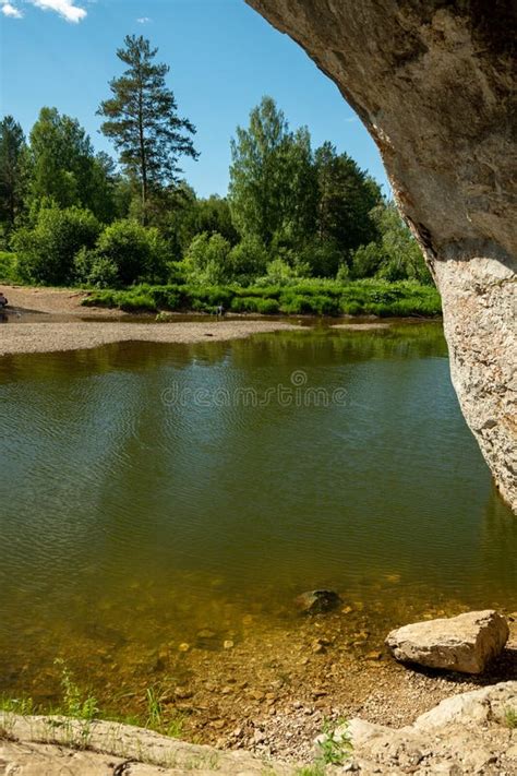 View From Mountain Cave At Nature River Water View Of The River Lake