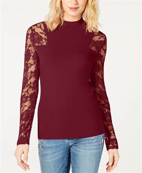 Inc International Concepts I N C Lace Sleeve Mock Neck Sweater