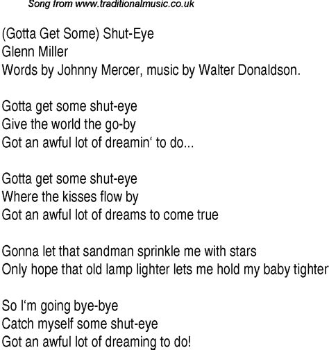 Top Songs 1939 Music Charts Lyrics For Gotta Get Some Shut Eye