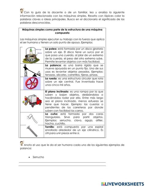 Maquinas Simples Y Compuestas Free Worksheet Live Worksheets