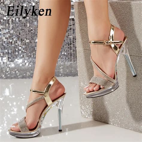 Eilyken Sexy Crystal Rhinestones Ankle Buckle Strap Women Sandals