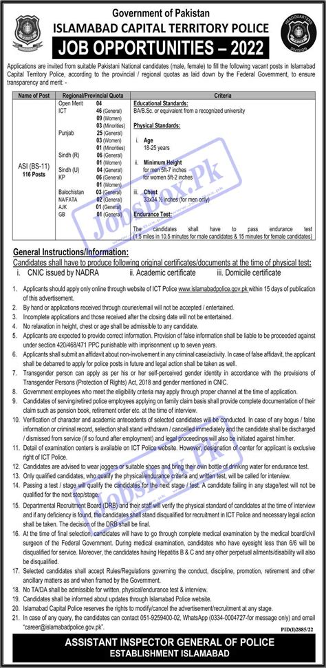 New ASI Jobs Vacancies At Islamabad Police ICT Police Employment