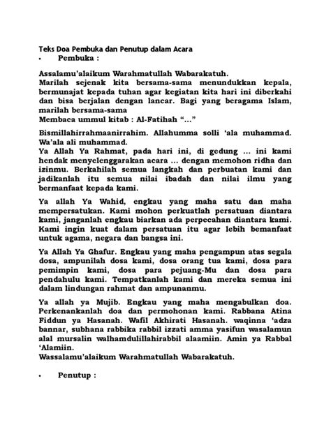 Contoh Naskah Doa Pembukaan Acara Resmi