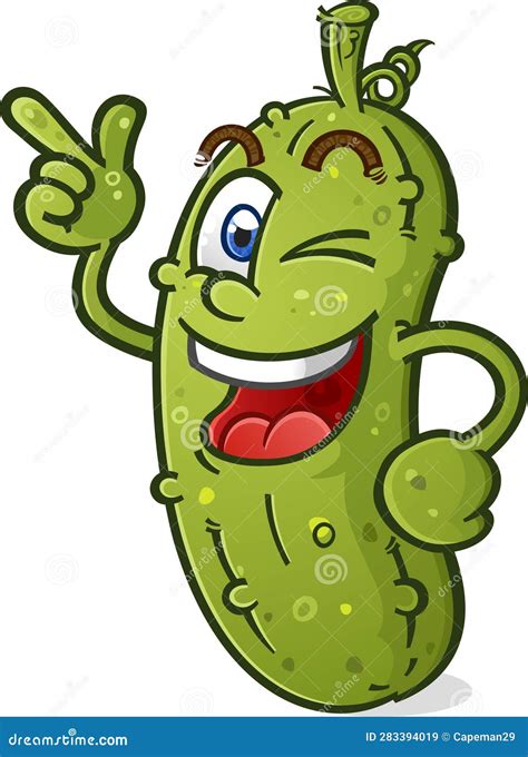 Pickle Cartoon With Attitude Winking And Pointing With Confidence Stock