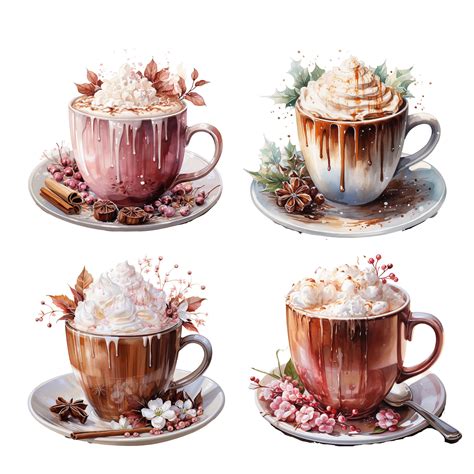 Hot Cocoa Clipart Watercolor Bundle Transparent Png Winter Etsy