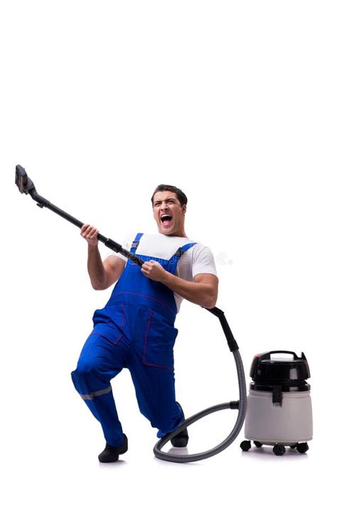 Man Cleaning White Carpet With Brush Stock Image Image Of House