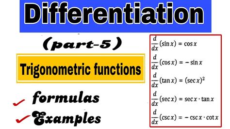 Differentiation Of Trigonometric Functions Formulas And Examples Youtube