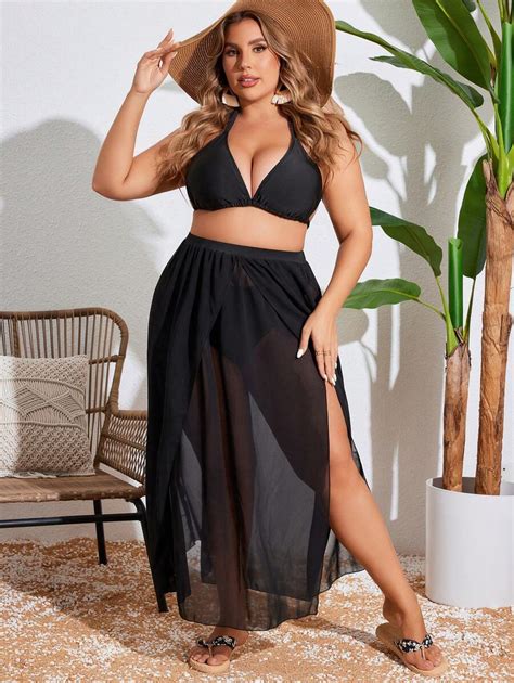 SHEIN Swim Vcay Falda Transparente De Talla Grande Para Cubrir La Playa