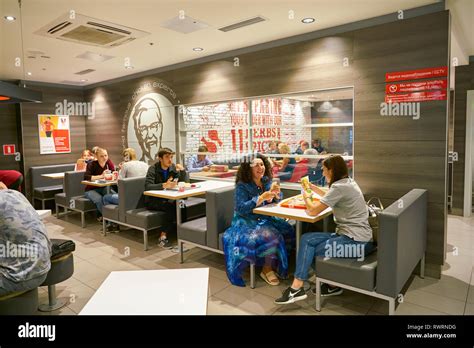 MOSCOW, RUSSIA - CIRCA SEPTEMBER, 2018: interior shot of a KFC ...