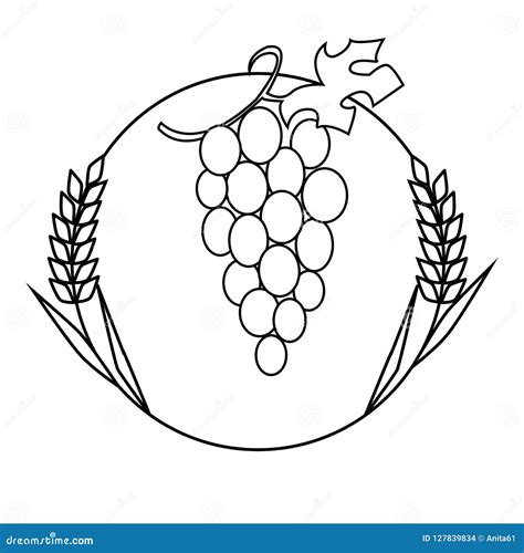 Icono Blanco Y Negro Del Trigo Y De Las Uvas Ilustración del Vector