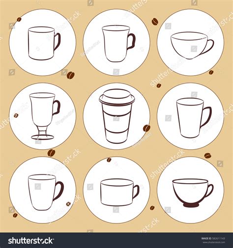 Set Different Shape Cups On Brown Stock Vector (Royalty Free) 582611143 ...