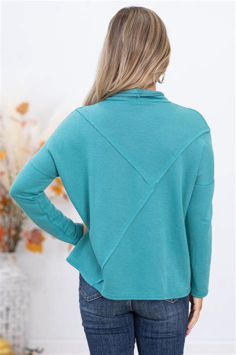 Turquoise Mock Neck Top With Seam Detail · Filly Flair