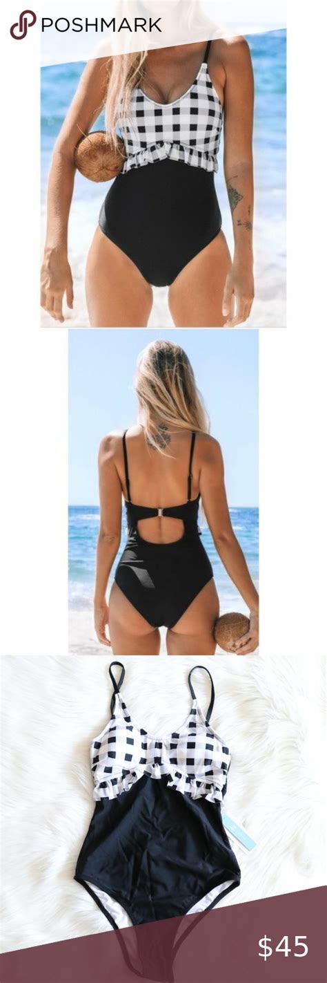 Black And White Gingham Ruffle One Piece Swimsuit One Piece One