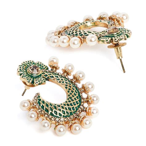 Buy Panash Gold Plated Green Floral Studs Online