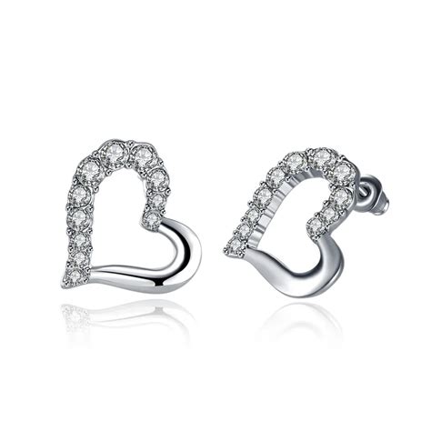 Pure Gold Color Heart Shaped Crystal Stud Earrings For Women Stud