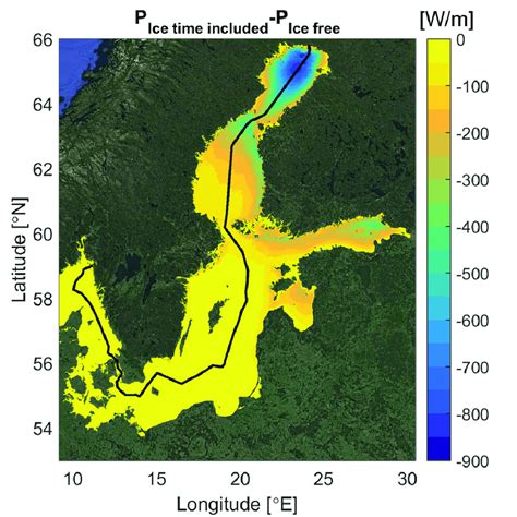 Difference In Annual Mean Wave Power Estimates For Ice Free Conditions