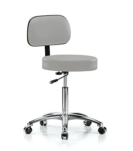 Perch Chrome Walter Rolling Exam Stool With Backrest And Wheels For