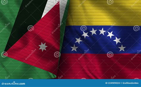 Venezuela And Jordan Realistic Flag Fabric Texture Illustration