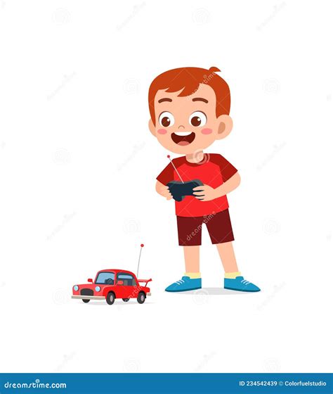 Little Boy Play With Remote Control Toy Car Stock Vector Illustration