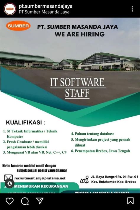 Lowongan Kerja Sebagai IT Software Staff Di PT Sumber Masanda Jaya