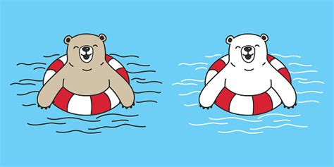 Bear Polar Bear Teddy Swimming Ring Doodle Vector Illustration Cartoon ...