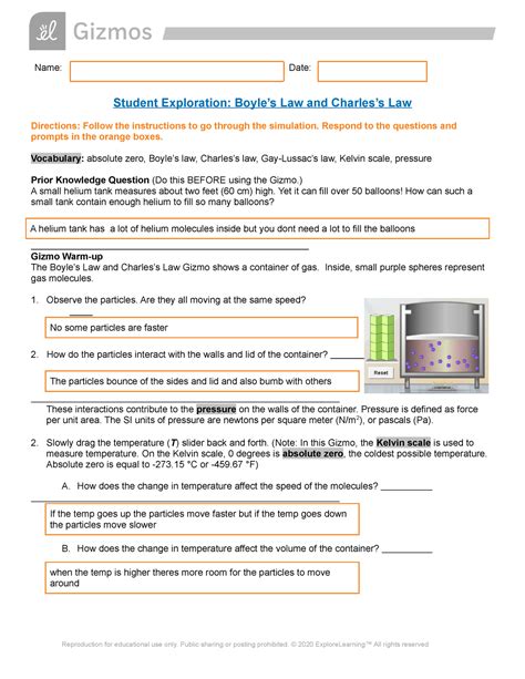 Boyles Charles SE Gvhg Name Date Student Exploration Boyles Law