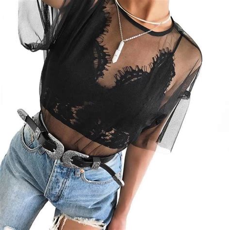 Venta Bralette Con Blusa Transparente En Stock