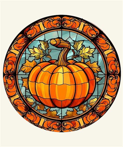 Premium AI Image Fall Pumpkin Clipart Stained Glass Pumpkin Clipart