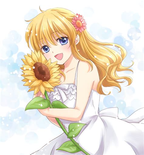 Safebooru 1girl Blonde Hair Blue Eyes Dress Flower Hair Down Hair