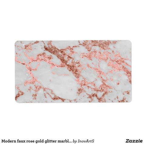 Modern Faux Rose Gold Glitter Marble Texture Image Label Zazzle