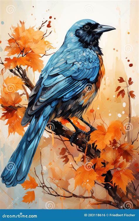 Una Pintura De Un Pájaro Azul Sentado En Una Rama De árbol Imagen De