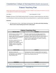 NR305 Week 4 Patient Teachnng Plan Form Docx Chamberlain College Of