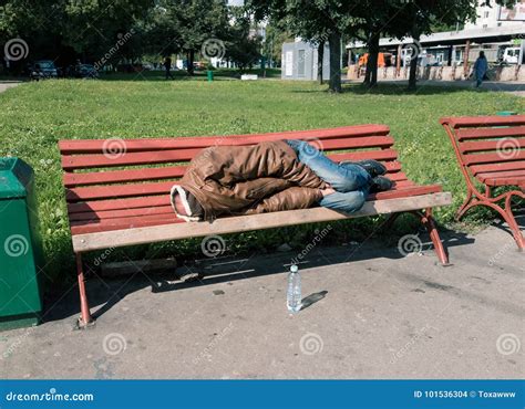 Homeless Man Sleeping On The Bench Stock Photo Image Of Life Alone