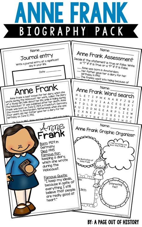 Anne Frank Biography Pack Notable Women A Page Out Of History The