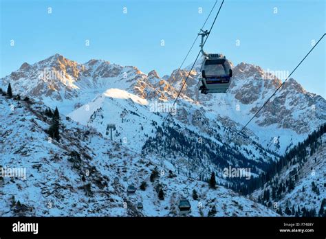 Cable Car To Shymbulak Ski Resort Near Almaty Kazakhstan Stock Photo