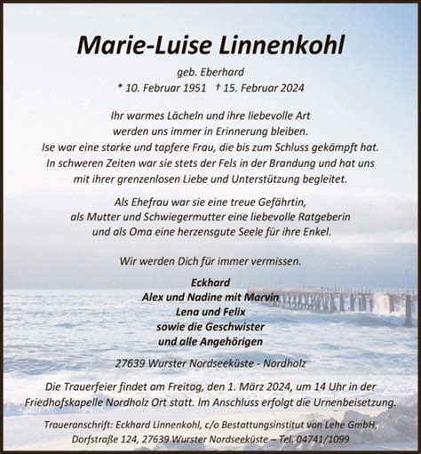 Traueranzeigen Von Marie Luise Linnenkohl Trauer HNA De