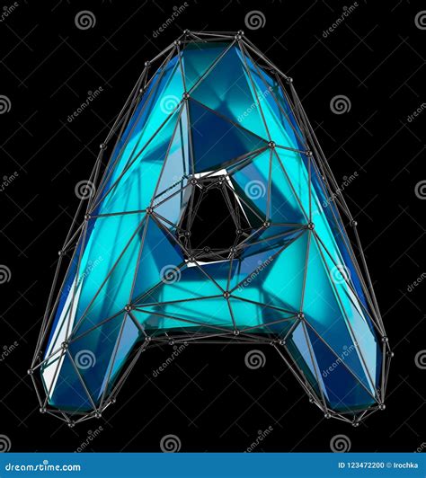 Low Poly Alphabet Letter A Blue Color Isolated Black Stock