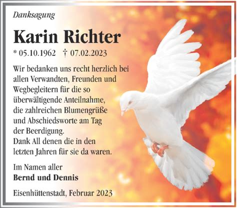 Traueranzeigen Von Karin Richter M Rkische Onlinezeitung Trauerportal