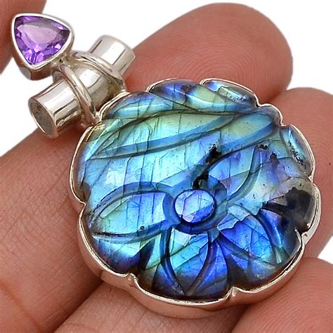 Pendentif labradorite Améthyste monture argent 925 ref 6921