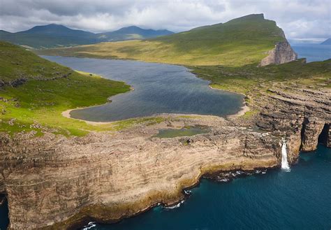 Large Lake Is Located On A Faroese Floating Island That Is Suspended