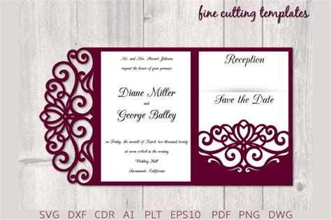 Tri Fold Wedding Invitation Svg Laser Cut Cricut Template