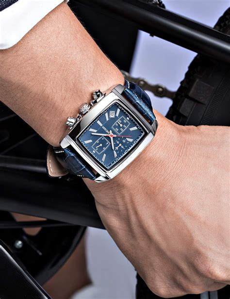 Megir Herrenuhr Quadratisch Retro Blaues Zifferblatt Chronograph