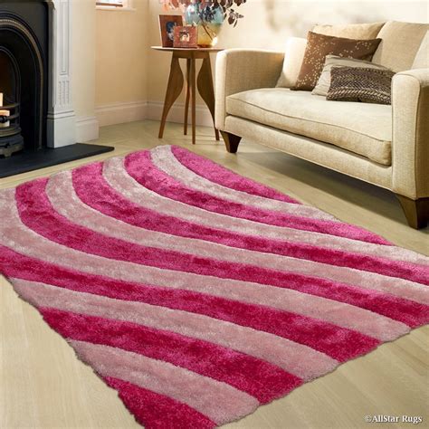 Allstar Pink Shaggy Area Rug with 3D Light Pink Lines Design ...